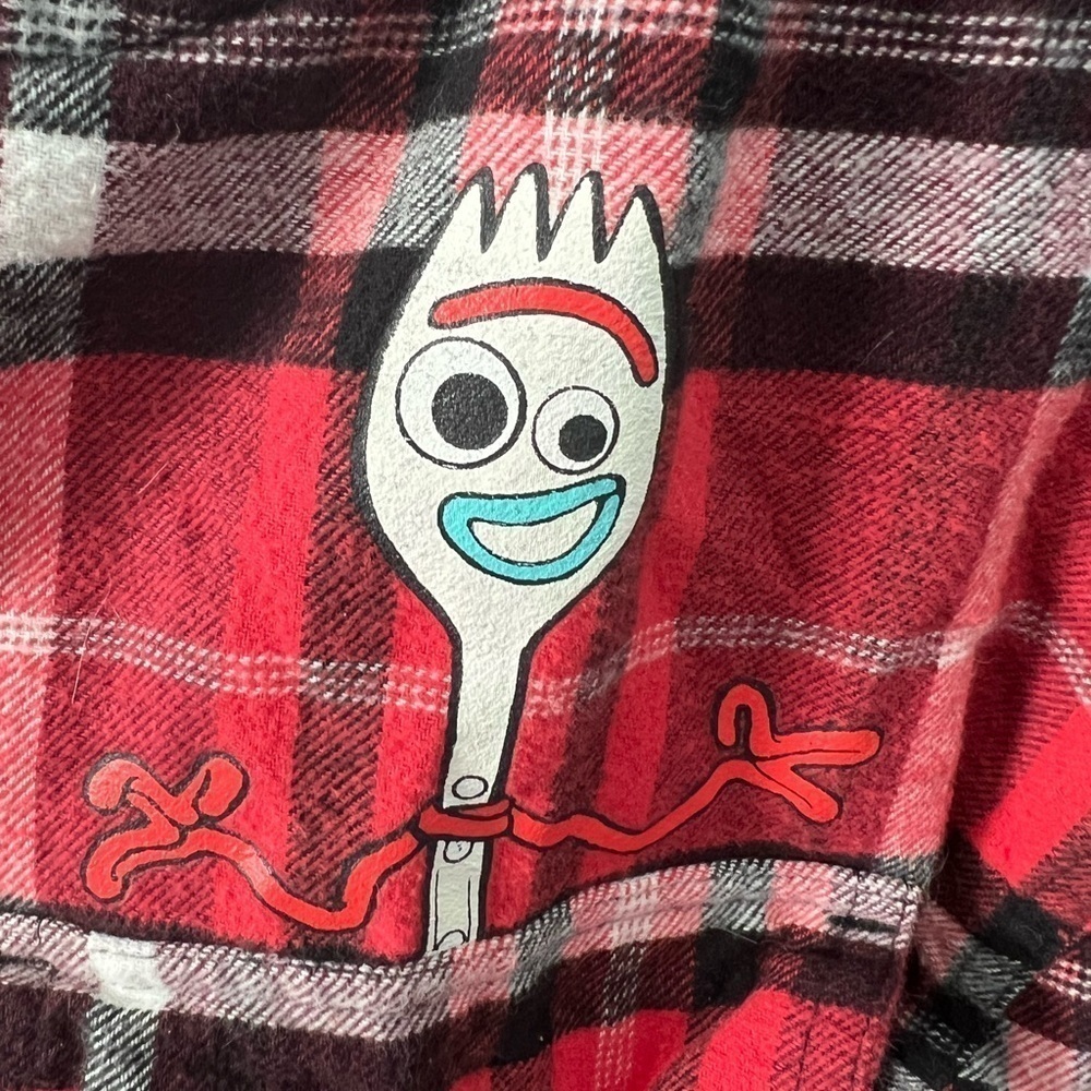 Vintage NWOT Disney Toy Story Forky Plaid Flannel Hoodie Size Small - Picture 3 of 5